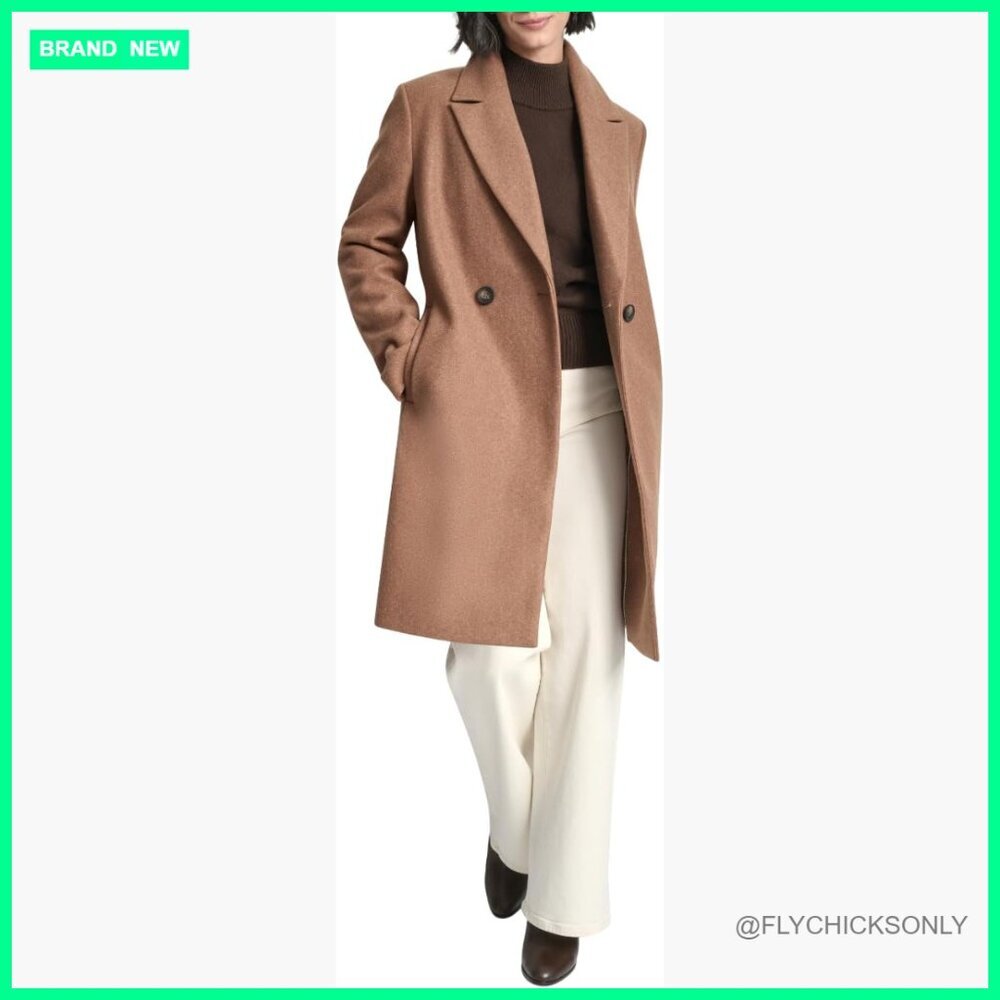 Faux Wool Walker-Length Double-Breasted Coat Long Tailored Winter Jacket